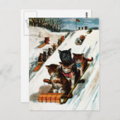 ヴィンテージトボガン猫 ポストカード (正面/裏面)