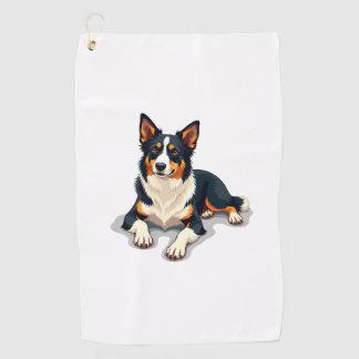 ヴィンテージトライカラーボーダーコリーの肖像犬のイラスト ゴルフタオル