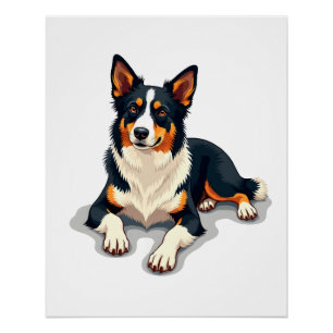 ヴィンテージトライカラーボーダーコリーの肖像犬のイラスト ポスター