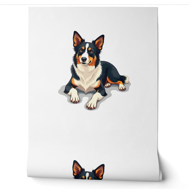 ヴィンテージトライカラーボーダーコリーの肖像犬のイラスト 壁紙 (ほどく)