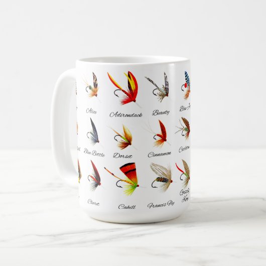 ヴィンテージトラウフライ魚釣りフライコーヒーマグ コーヒーマグカップ (正面左)