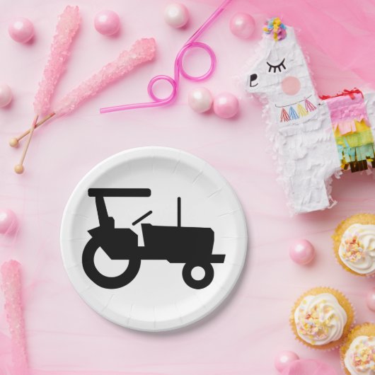 ヴィンテージトラクタシルエットファーム機器アイコン ペーパープレート (パーティー)