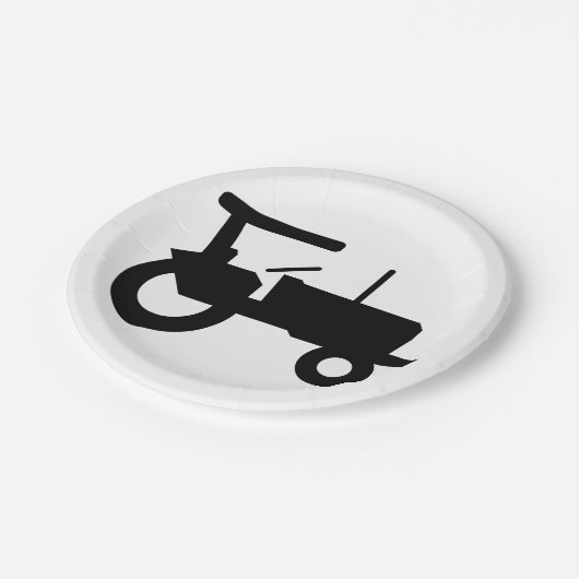 ヴィンテージトラクタシルエットファーム機器アイコン ペーパープレート (アングル)