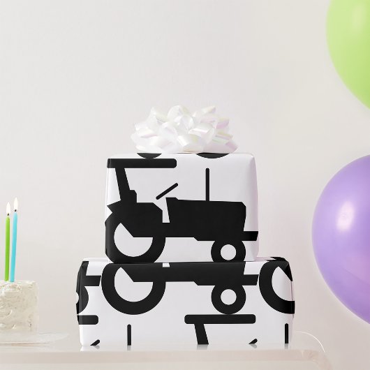 ヴィンテージトラクタシルエットファーム機器アイコン ラッピングペーパー