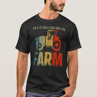 ヴィンテージトラクターと農場の農家 Tシャツ