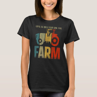 ヴィンテージトラクターと農場の農家 Tシャツ