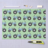 ヴィンテージトラクターブルーラッピング紙 薄葉紙 (クラフト)