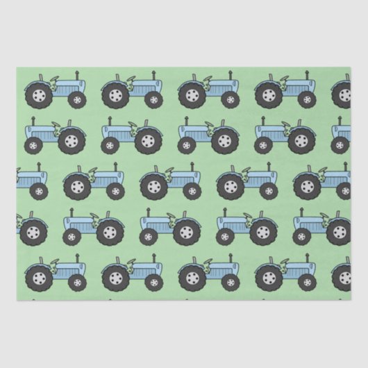 ヴィンテージトラクターブルーラッピング紙 薄葉紙 (正面)