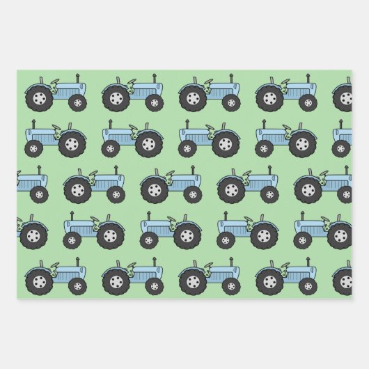 ヴィンテージトラクターブルー ラッピングペーパーシート (正面)