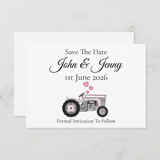 ヴィンテージトラクター農家ウェディング日付を保存 (正面/裏面)