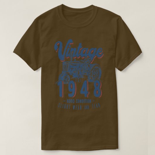 ヴィンテージトラクター農家生まれ誕生日イン1948 & Est Tシャツ (デザイン正面)