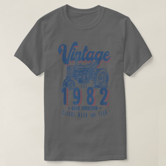ヴィンテージトラクター農家生まれ誕生日イン1982 & Est Tシャツ (デザイン正面)