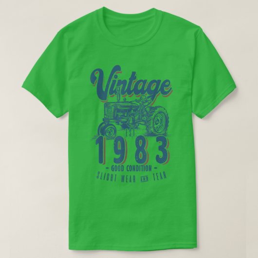 ヴィンテージトラクター農家生まれ誕生日イン1983 & Est Tシャツ (デザイン正面)