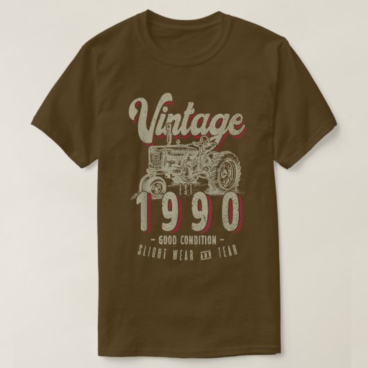 ヴィンテージトラクター農家生まれ誕生日イン1990 & Est Tシャツ (デザイン正面)