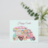 ヴィンテージトラックとイースターの花と卵 ポストカード (スタンド正面)
