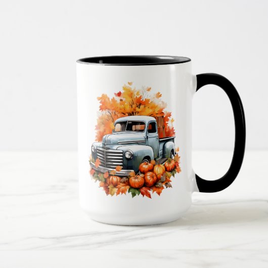 ヴィンテージトラックとカボチャと紅葉のマグ マグカップ (右)