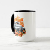 ヴィンテージトラックとカボチャと紅葉のマグ マグカップ (正面左)