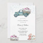 ヴィンテージトラックとカボチャのカップルのシャワー招待状 (正面)