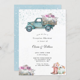 ヴィンテージトラックとカボチャのカップルのシャワー招待状