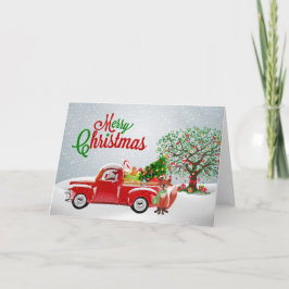 ヴィンテージトラックとキツネクリスマスカード シーズンカード