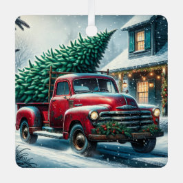ヴィンテージトラックとクリスマスツリーのオーダーメイド メタルオーナメント