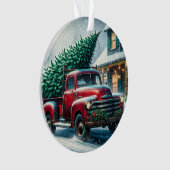 ヴィンテージトラックとクリスマスツリーパーソナライズされた オーナメント (正面)