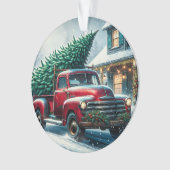 ヴィンテージトラックとクリスマスツリーパーソナライズされた オーナメント (正面)
