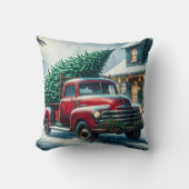 ヴィンテージトラックとクリスマスツリーパーソナライズされた クッション (正面)