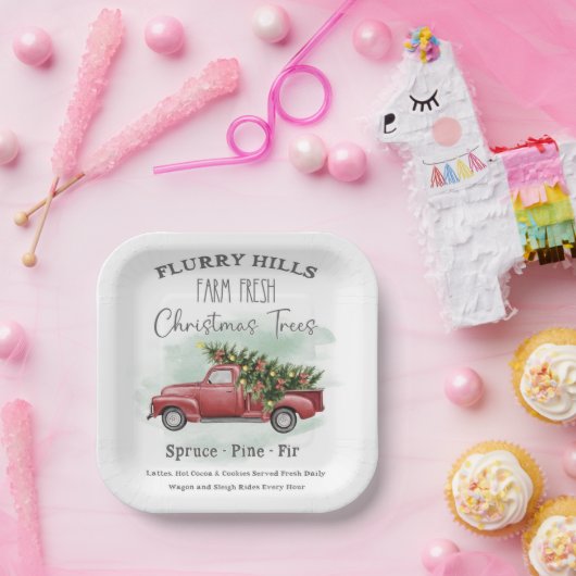 ヴィンテージトラックとクリスマスツリーファームフレッシュ ペーパープレート (パーティー)