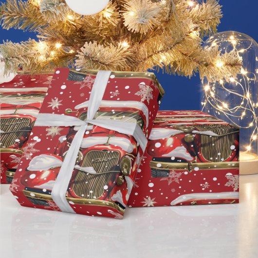 ヴィンテージトラックとクリスマスデコール ラッピングペーパー (クリスマス)