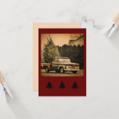 ヴィンテージトラックとツリーホリデーフラットグリーティングカード カード (正面/裏面インサイチュ)