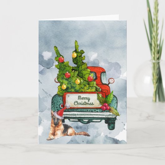 ヴィンテージトラックとドイツの羊飼い水彩画 カード (正面)