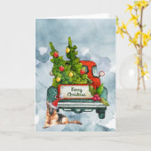 ヴィンテージトラックとドイツの羊飼い水彩画 カード (黄色い花)