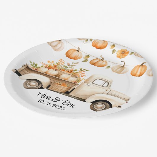 ヴィンテージトラックとパンプキンス結婚ズ ペーパープレート (アングル)