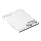 ヴィンテージトラックと花ブルーパーソナライズされた ノートパッド (アングル)