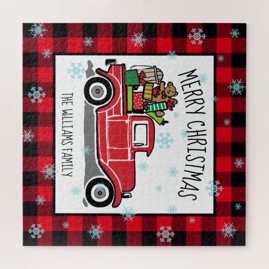 ヴィンテージトラックのおもちゃクリスマスネームスクエア ジグソーパズル (横)