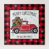 ヴィンテージトラックのおもちゃクリスマスネームスクエア ジグソーパズル (縦)