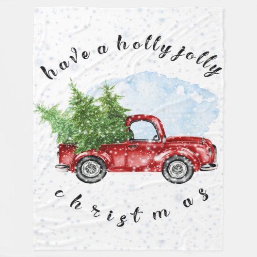 ヴィンテージトラックのクリスマスすてき祝い フリースブランケット (正面)