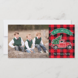 ヴィンテージトラックのクリスマスツリー 赤いバッファロープレイド シーズンカード