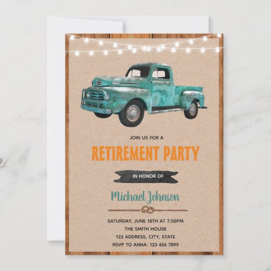 ヴィンテージトラックのテーマパーティーの招待 招待状 (正面)