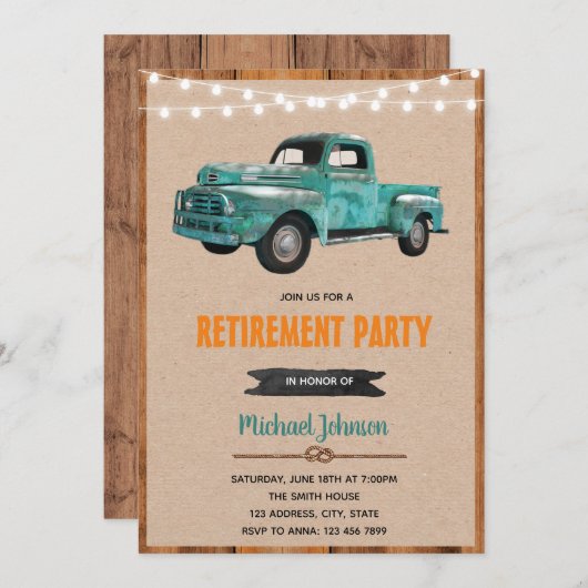 ヴィンテージトラックのテーマパーティーの招待 招待状 (正面/裏面)