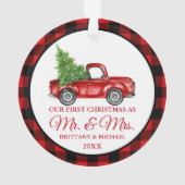 ヴィンテージトラックの初めてのクリスマスミスター・アンド・ミセス・プレイド オーナメント (裏面)