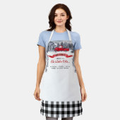 ヴィンテージトラックの新しい切り木、黒いバッファロープレイド エプロン (着用した状態)