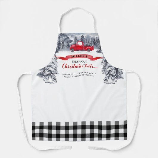 ヴィンテージトラックの新しい切り木、黒いバッファロープレイド エプロン (正面)