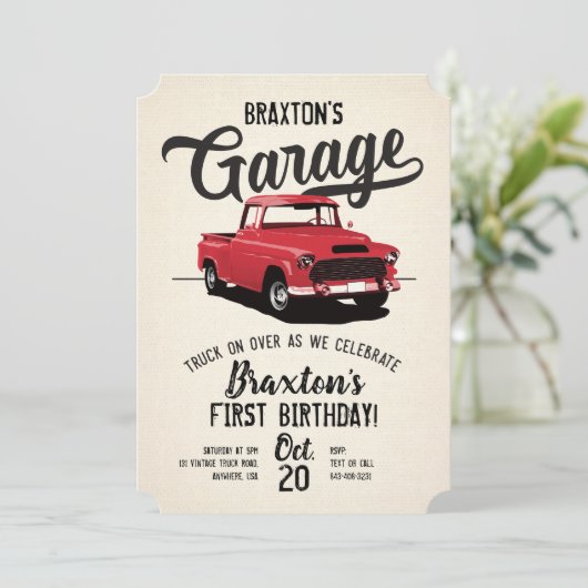 ヴィンテージトラックの誕生日パーティーの招待 招待状 (スタンド正面)
