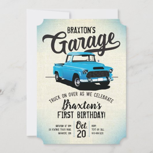 ヴィンテージトラックの誕生日パーティーの招待 招待状 (正面)
