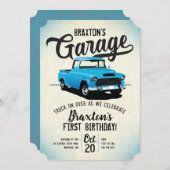 ヴィンテージトラックの誕生日パーティーの招待 招待状 (正面/裏面)