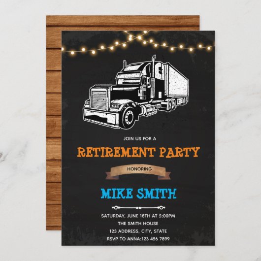 ヴィンテージトラックの誕生日引退パーティー招待状 招待状 (正面/裏面)