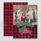 ヴィンテージトラックの赤いバフォーチェック柄ホリデー写真カード シーズンカード (正面/裏面)