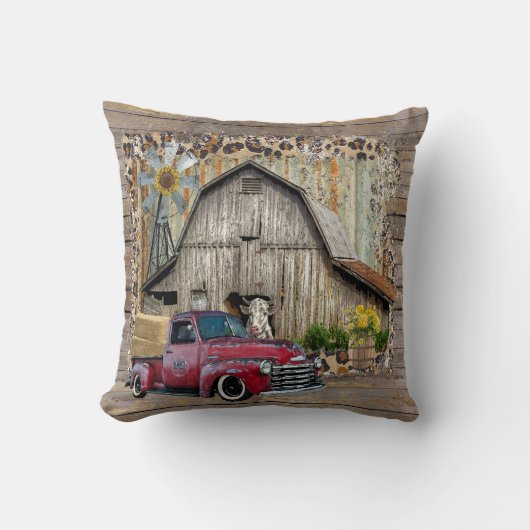 ヴィンテージトラックアンドバ素朴ンファームホームデコール クッション (正面)